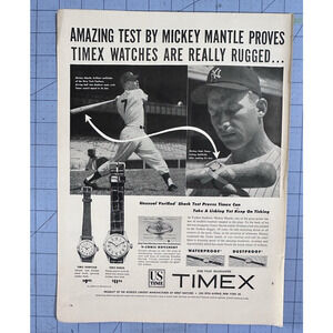 Original 1953 Timex Ad Amazing Test Mickey Mantle Timex Watches are Rugged